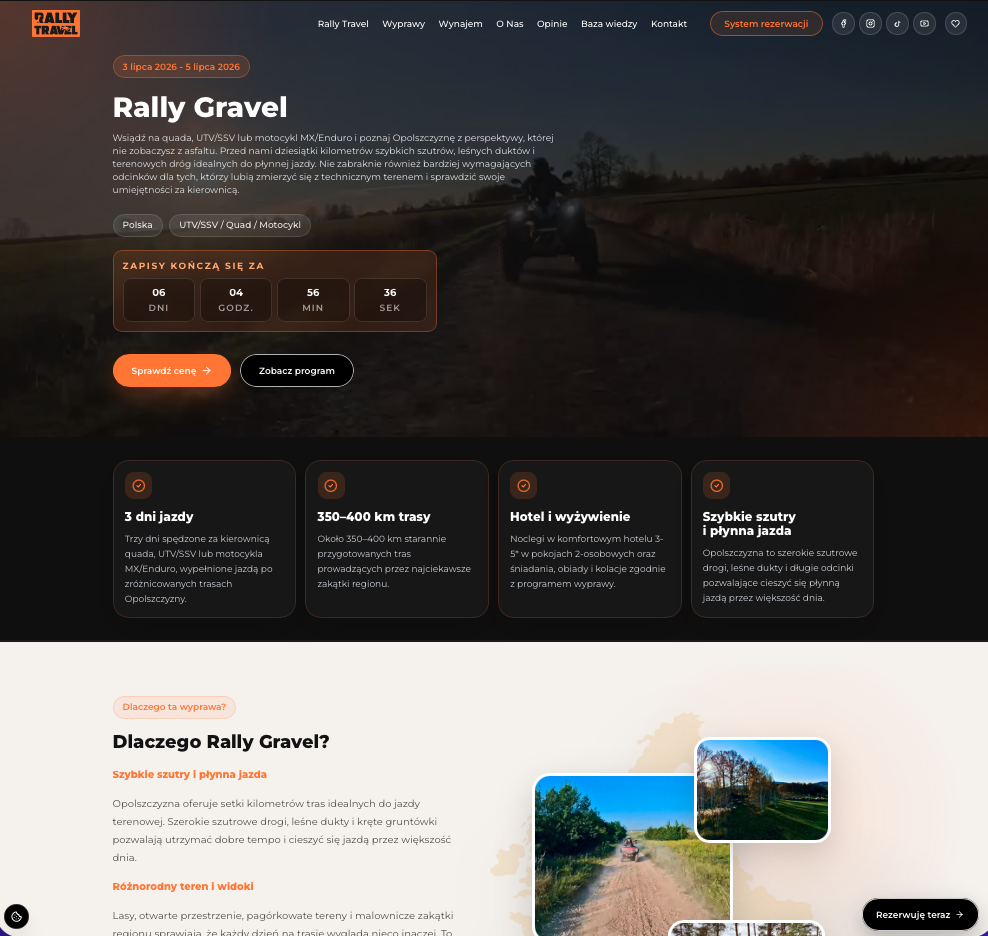 Strona internetowa z ofertą Rally Travel